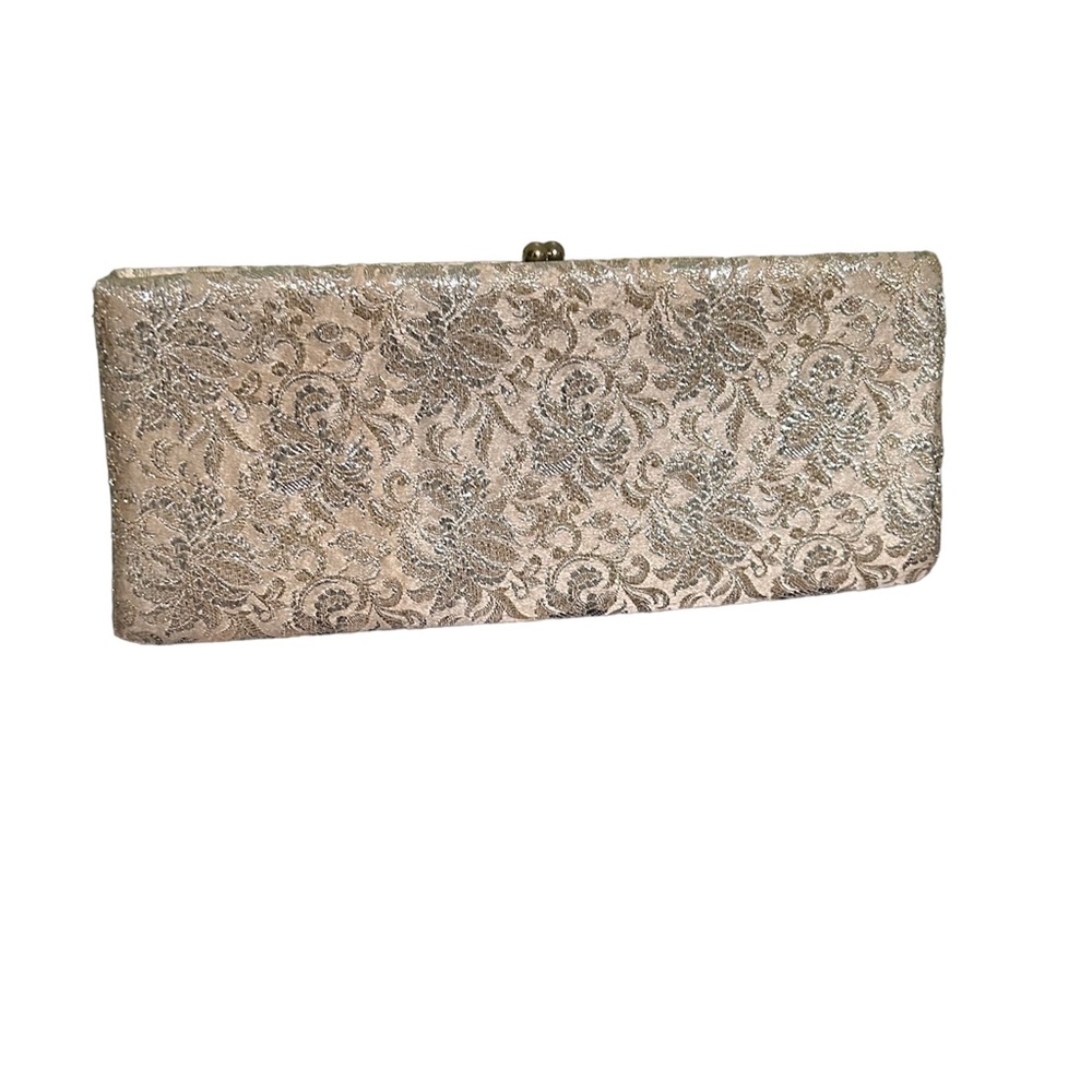 Vintage P&B gold and silver floral/paisley design cream colored clutch